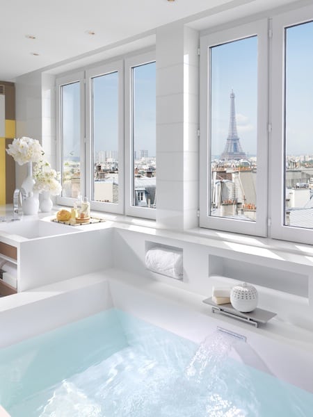 The view from the bathroom of the Mopar Suite at the Mandarin Oriental, Paris.