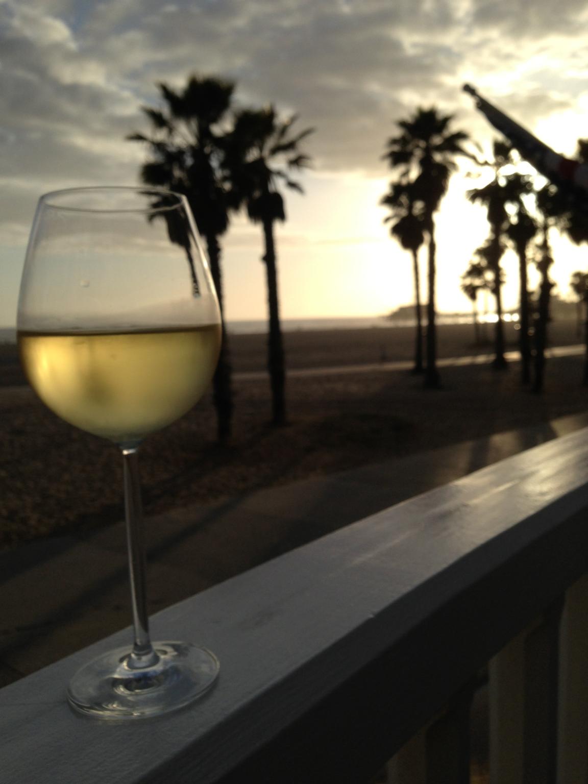 White wine and Pacific sunsets