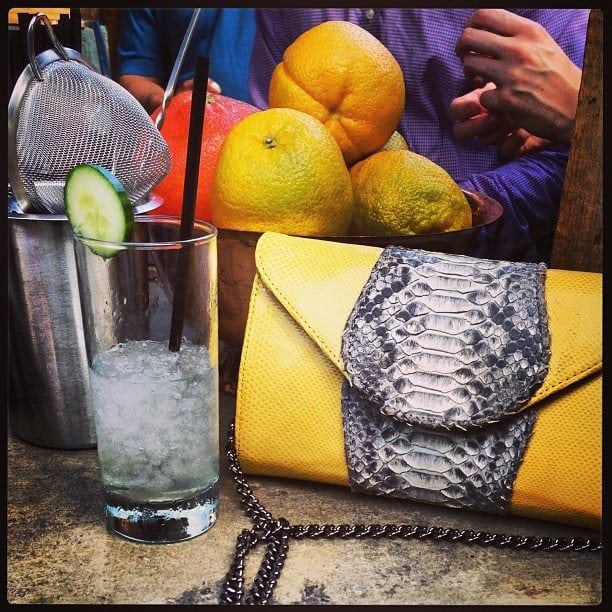 A perfect summer color and easy-to-wear crossbody chain. We took this one out for drinks.