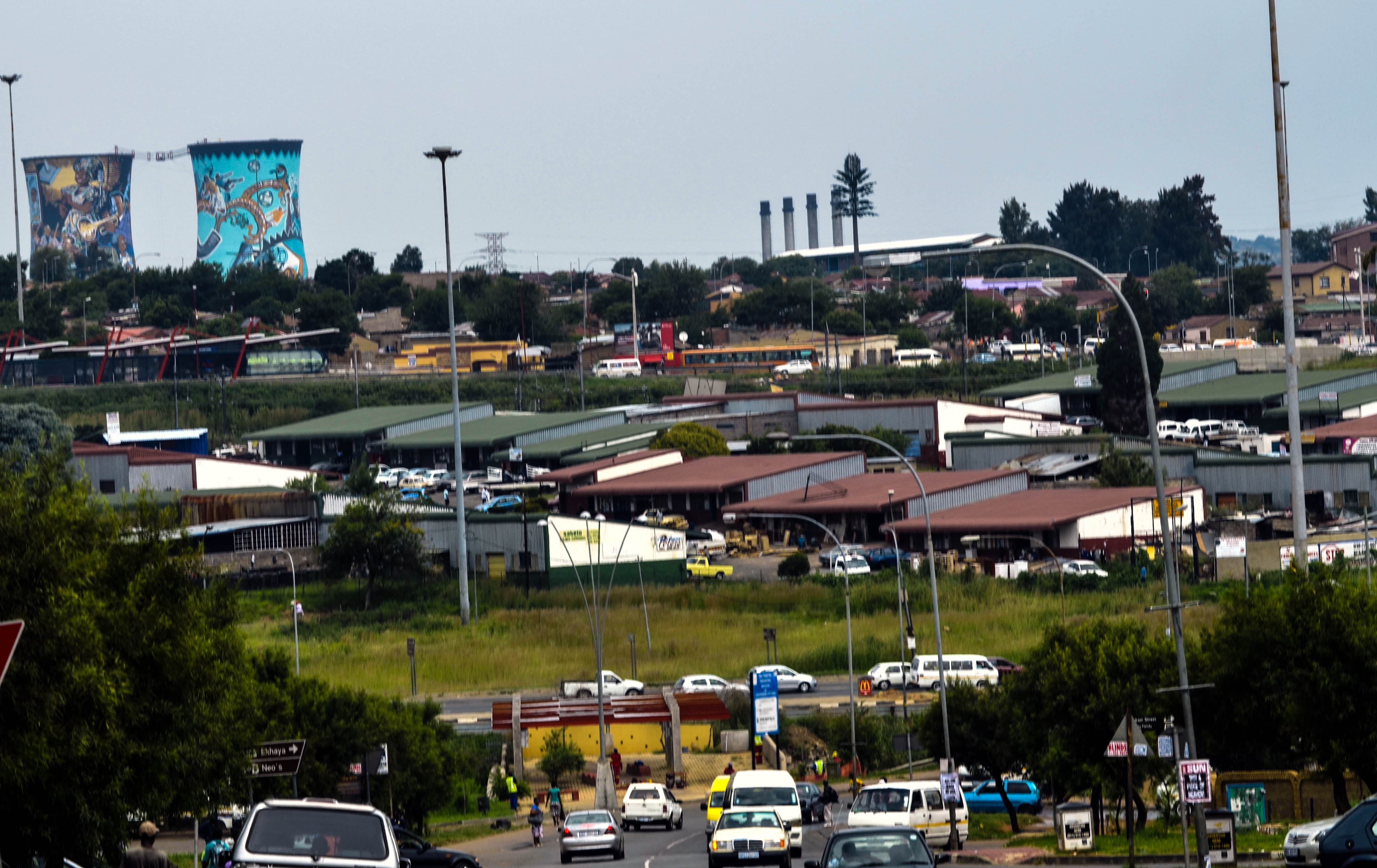 SOWETO (Johannesburg's SOuth WEst TOwnship) with the Orlando Cooling Towers visible in the Distance.