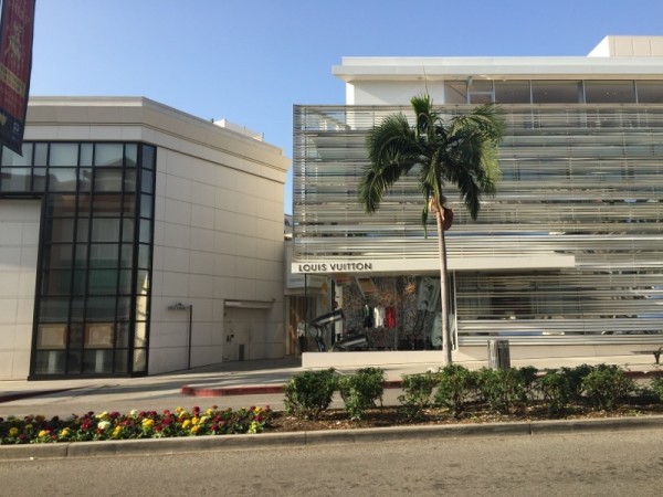 The view across from the hotel, Louis Vuitton on Rodeo Drive.